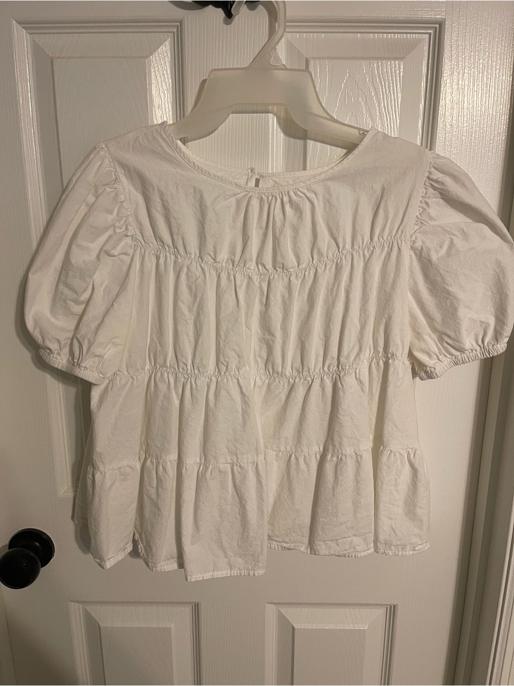 Amazon White Tiered Puff-Sleeve Blouse